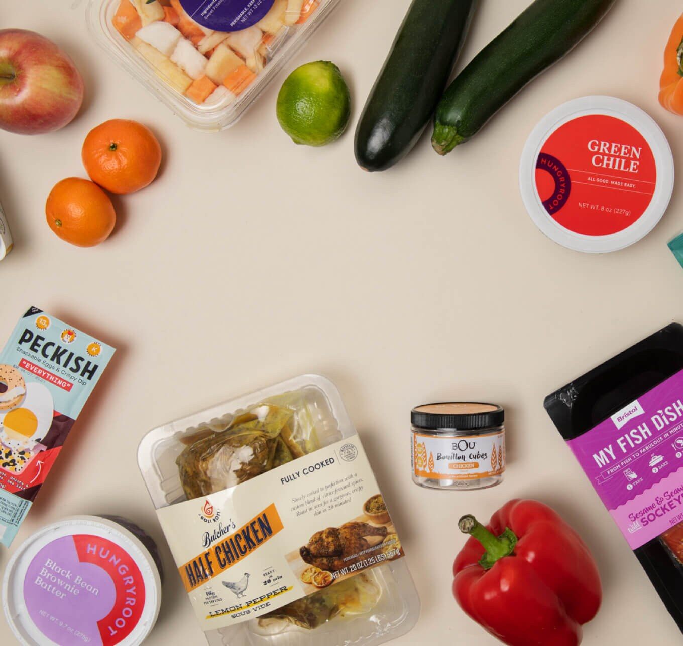Assorted Hungryroot grocery items