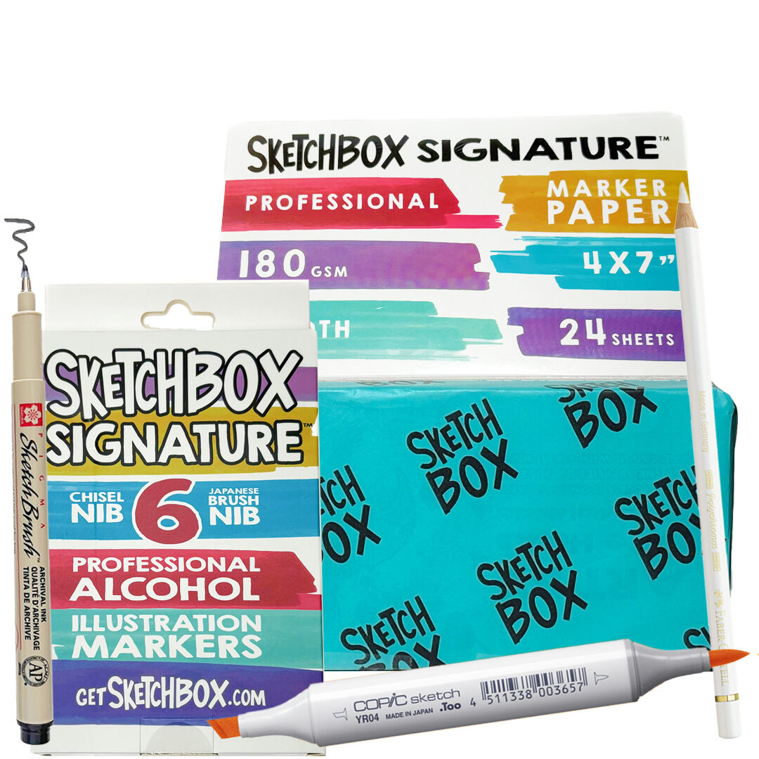 Art supplies from a past SketchBox illustration-marker kit