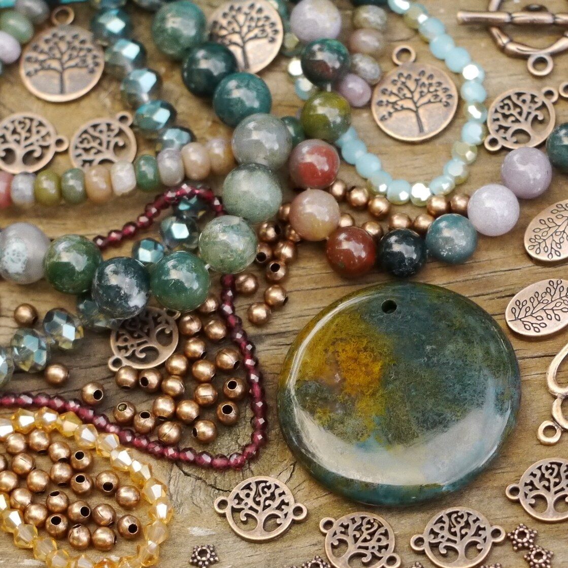 Green gemstone beads with silver connectors