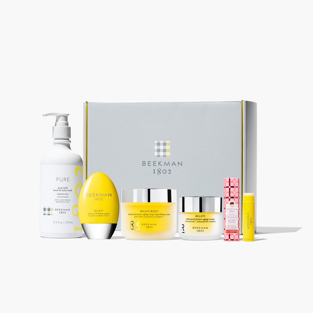 Beekman 1802 Beauty Subscription Box fall 2026 with Milk RX creams, hand and body wash and lip balm