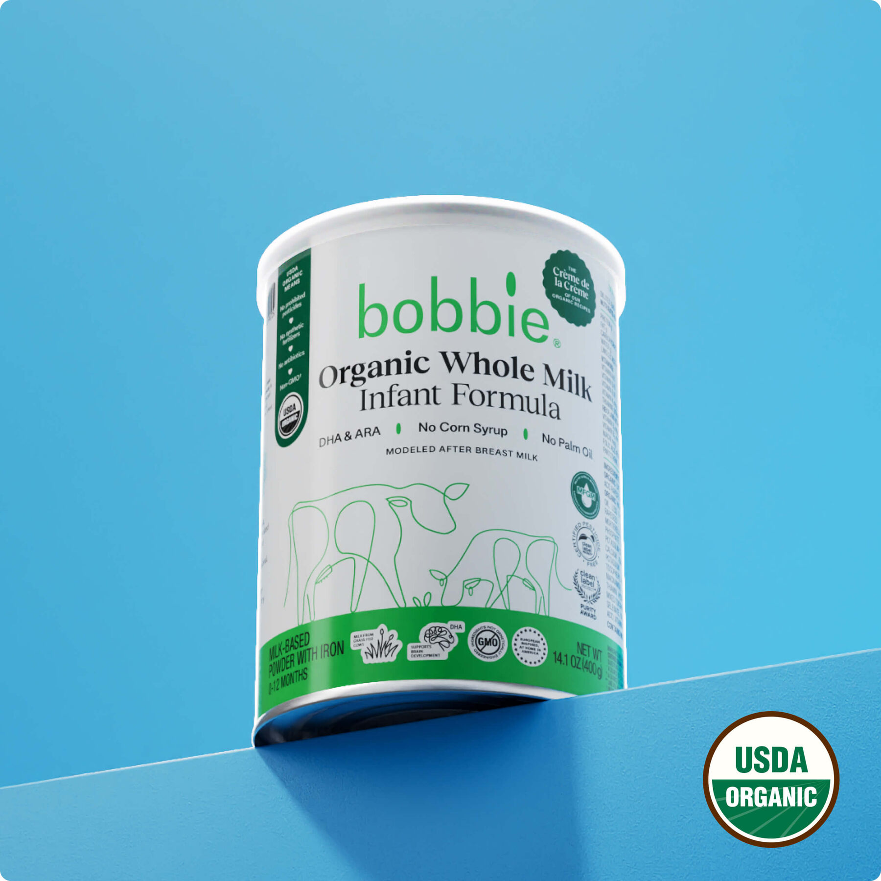 Can of Bobbie Organic Whole Milk Infant Formula