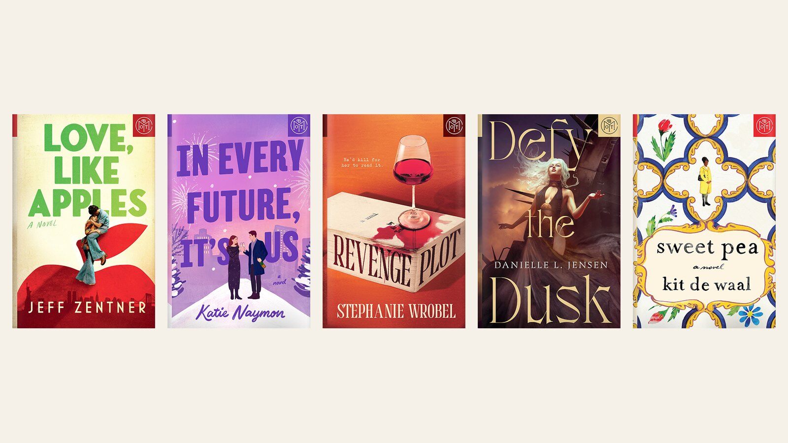 Book of the Month November 2026 selections: Love, Like Apples, In Every Future It's Us, Revenge Plot, Defy the Dusk and Sweet Pea covers