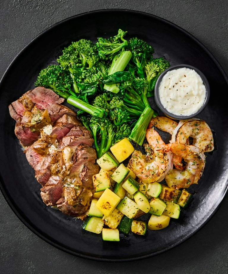 Factor grilled filet mignon with creamy parmesan shrimp