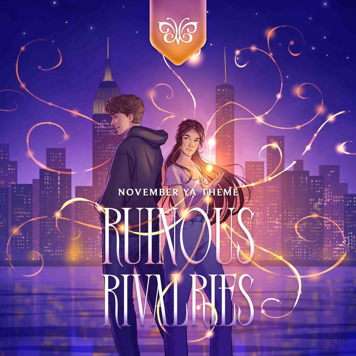 FairyLoot November 2026 Young Adult theme art Ruinous Rivalries, two rivals in front of a city skyline