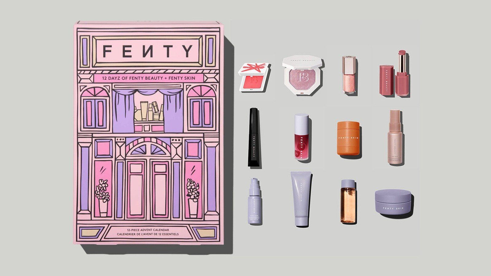 Fenty Beauty 12 Dayz advent calendar 2026 shown with its 12 Fenty Beauty and Fenty Skin products