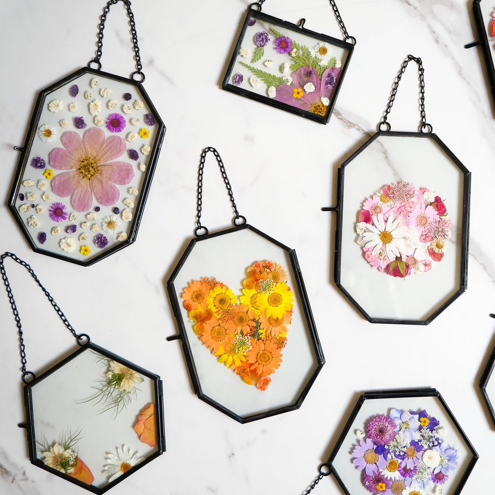 Pressed-flower frames made with an Adults & Crafts kit