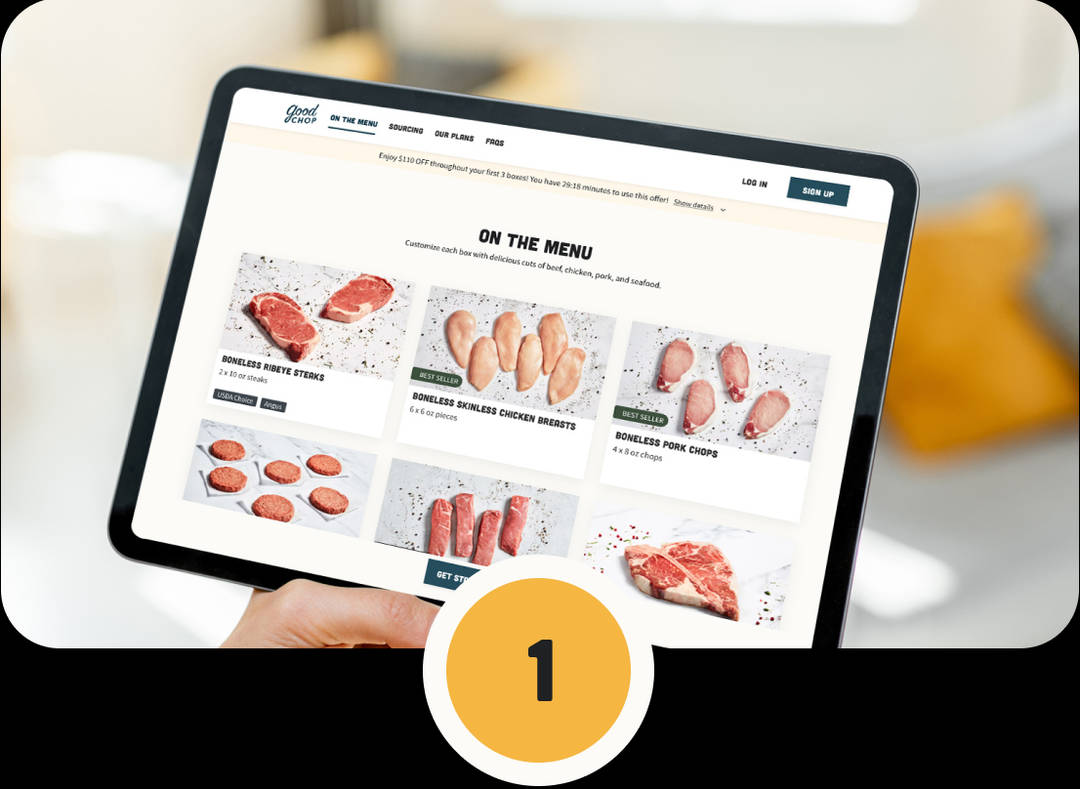 Good Chop online menu for choosing cuts