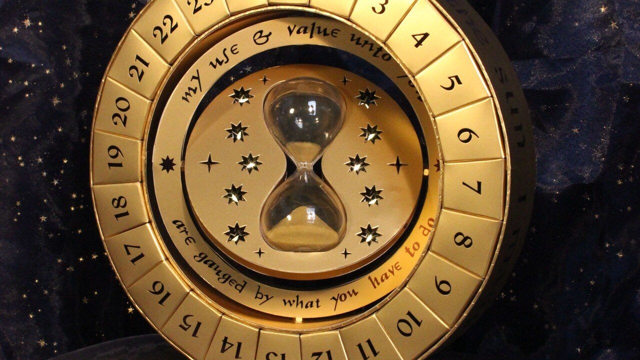 Harry Potter Time-Turner Advent Calendar 2026 with rotating numbered rings and hourglass