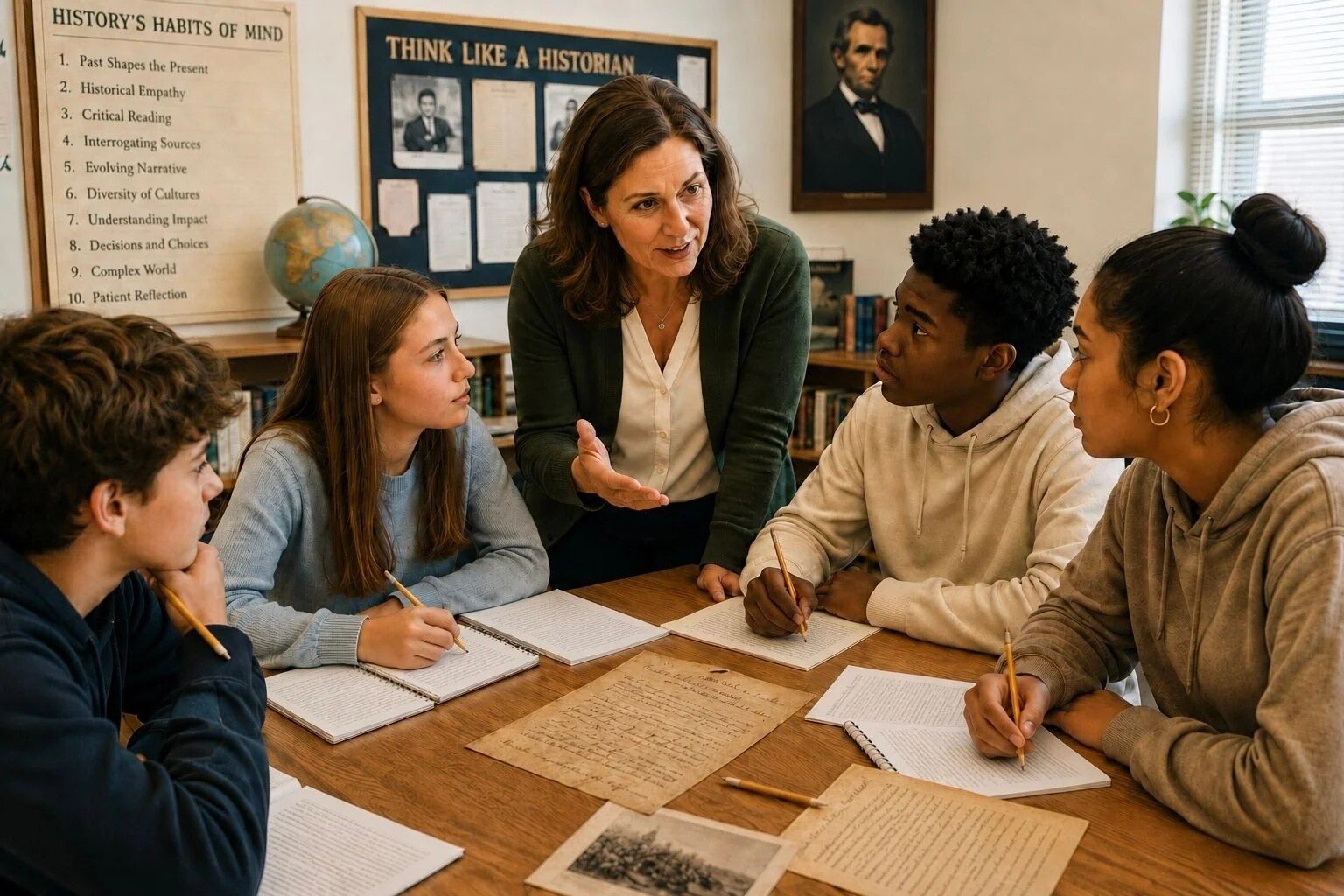 Students reading History By Mail letters in class