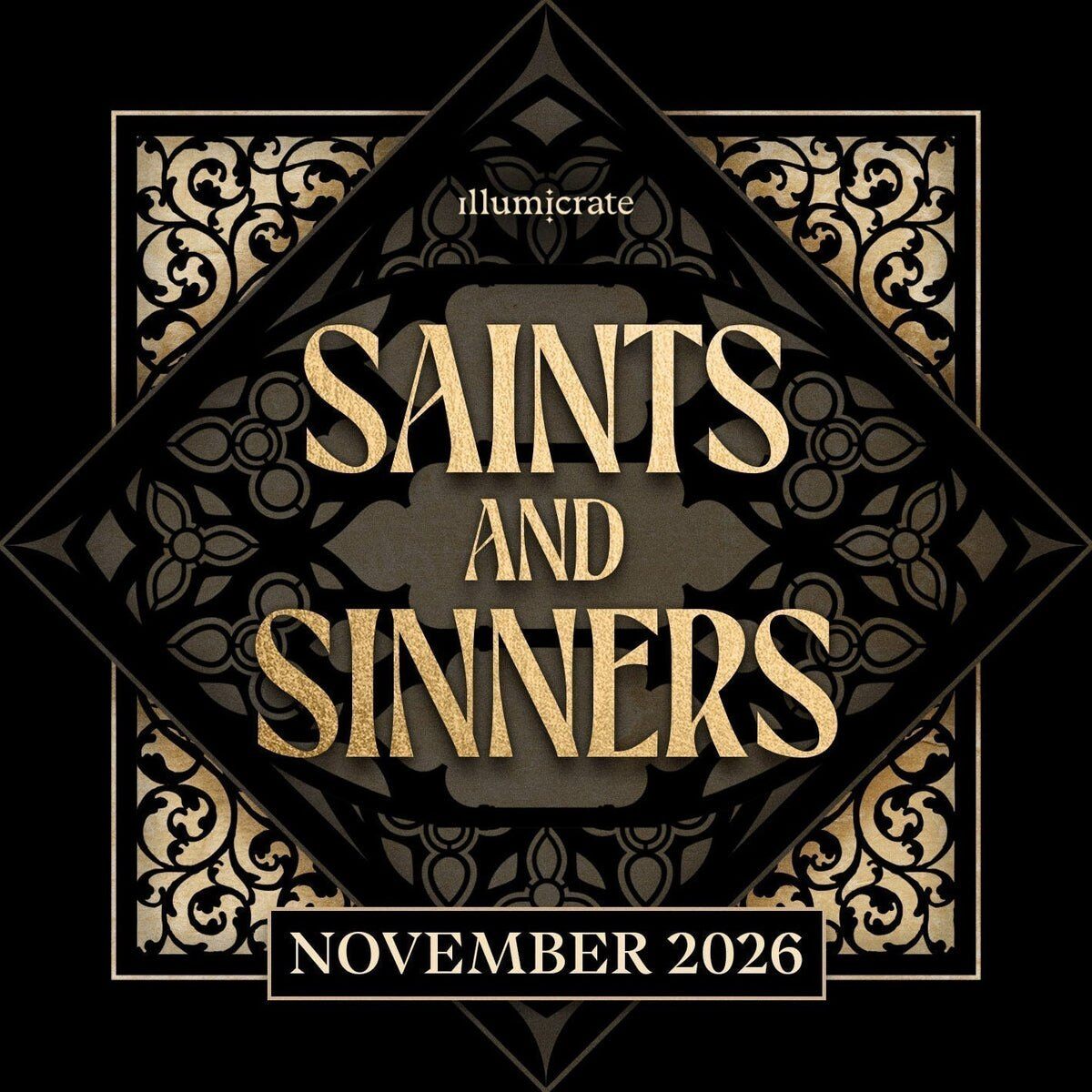Illumicrate Saints and Sinners November 2026 theme graphic in black and gold