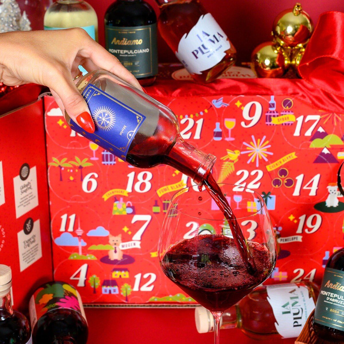 In Good Taste All Red Wine Advent Calendar with a glass of red wine