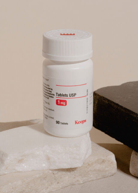 Bottle of Keeps generic finasteride 1 mg tablets