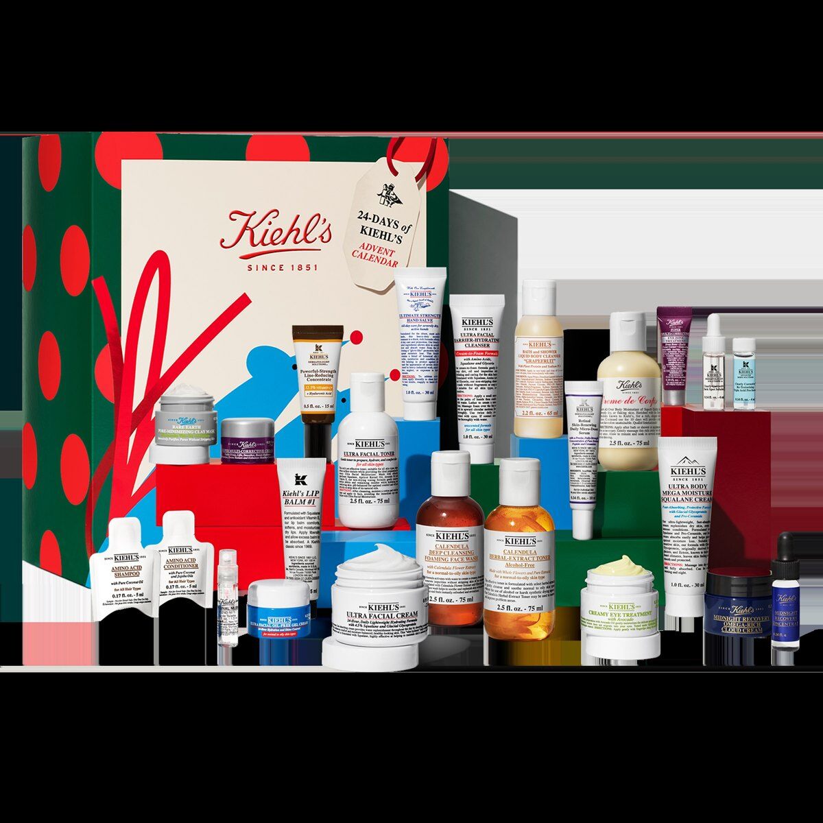 Kiehl's 24 Days of Joy 2026 advent calendar in its holiday edition box designed by Jordan Robertson