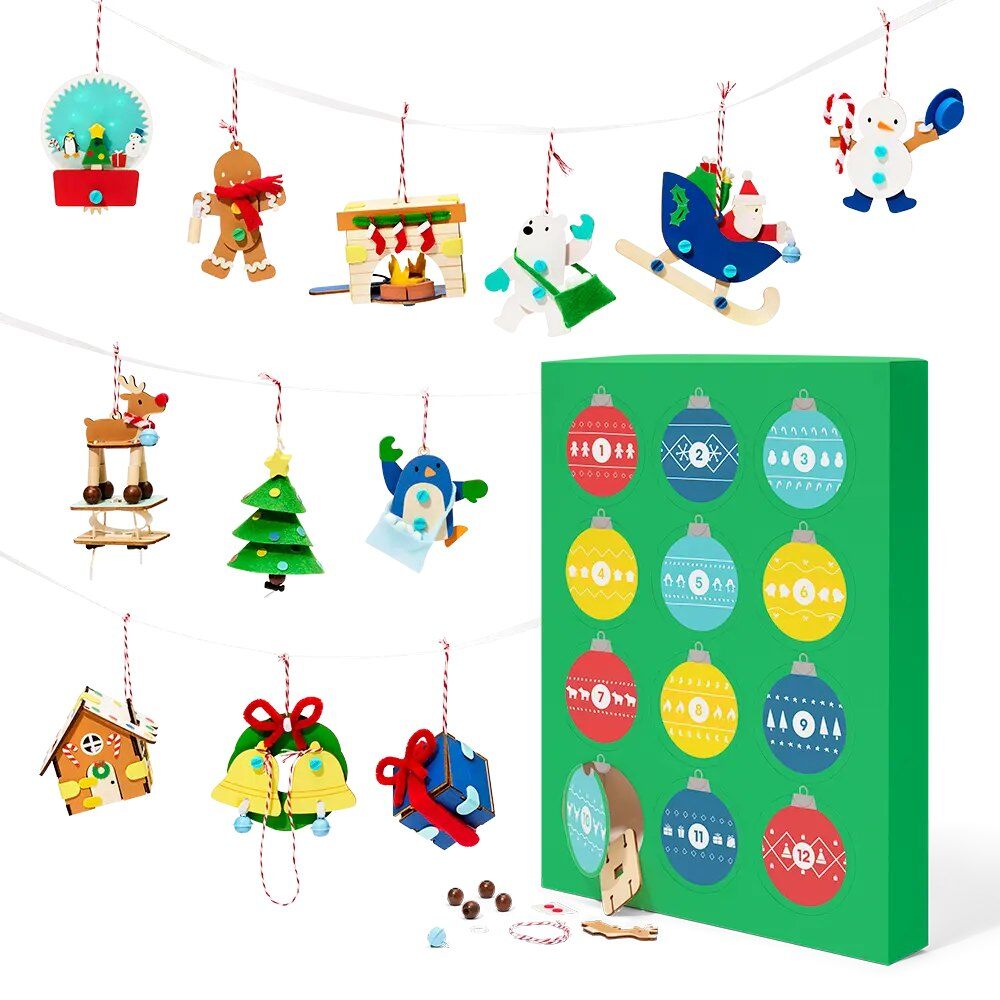 KiwiCo Mechanical Ornaments Advent Calendar with its 12 moving ornaments