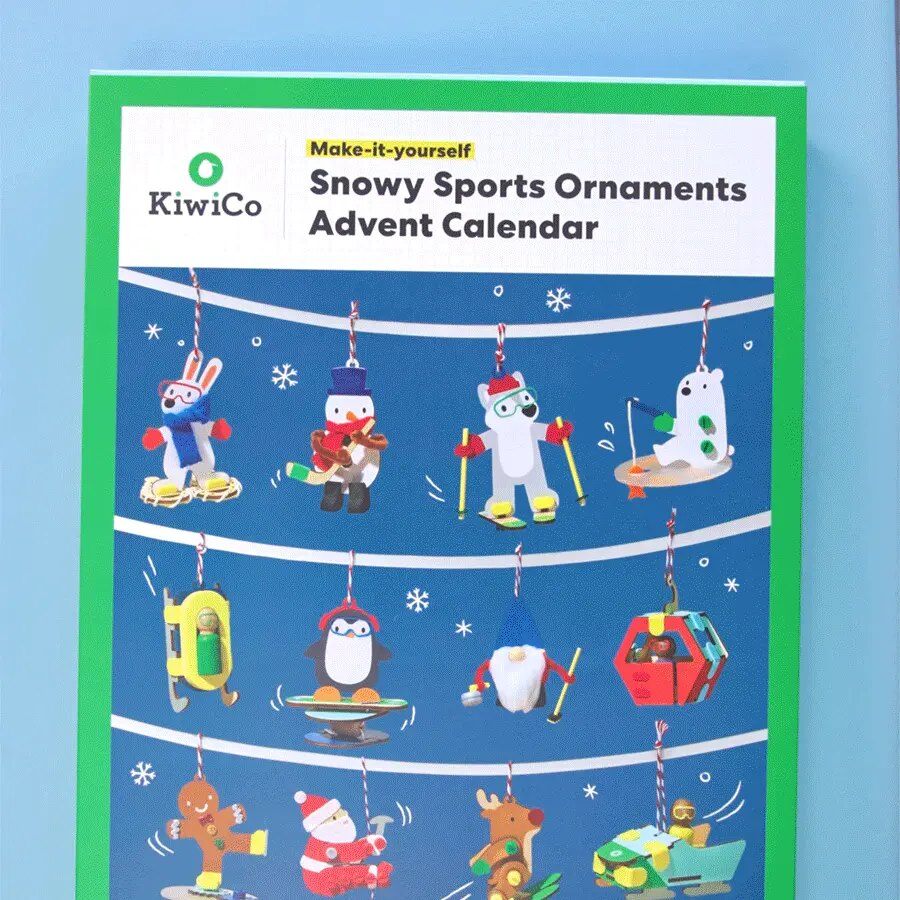 KiwiCo Snowy Sports Ornaments Advent Calendar box with numbered doors