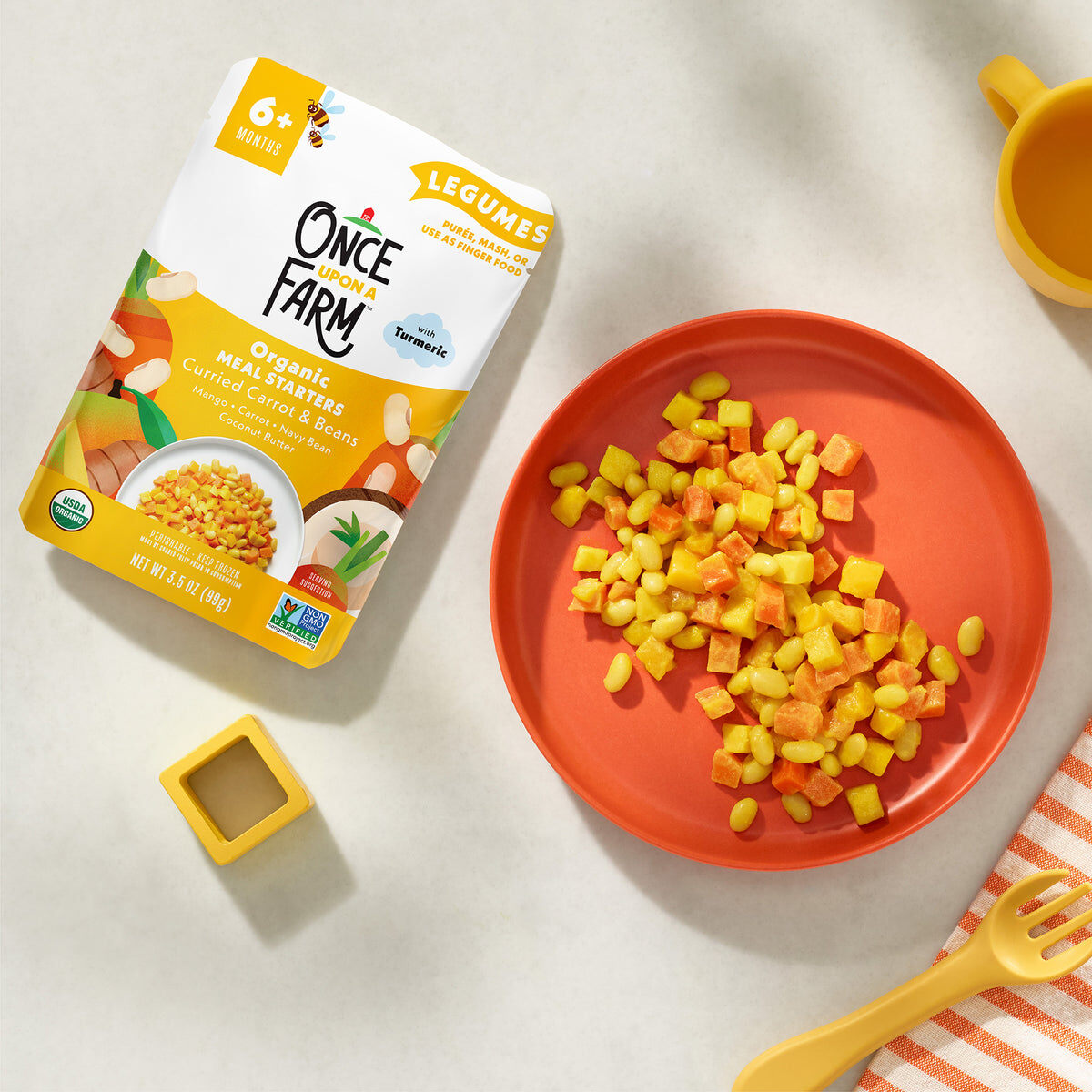 Once Upon a Farm curried carrots and beans meal on a plate