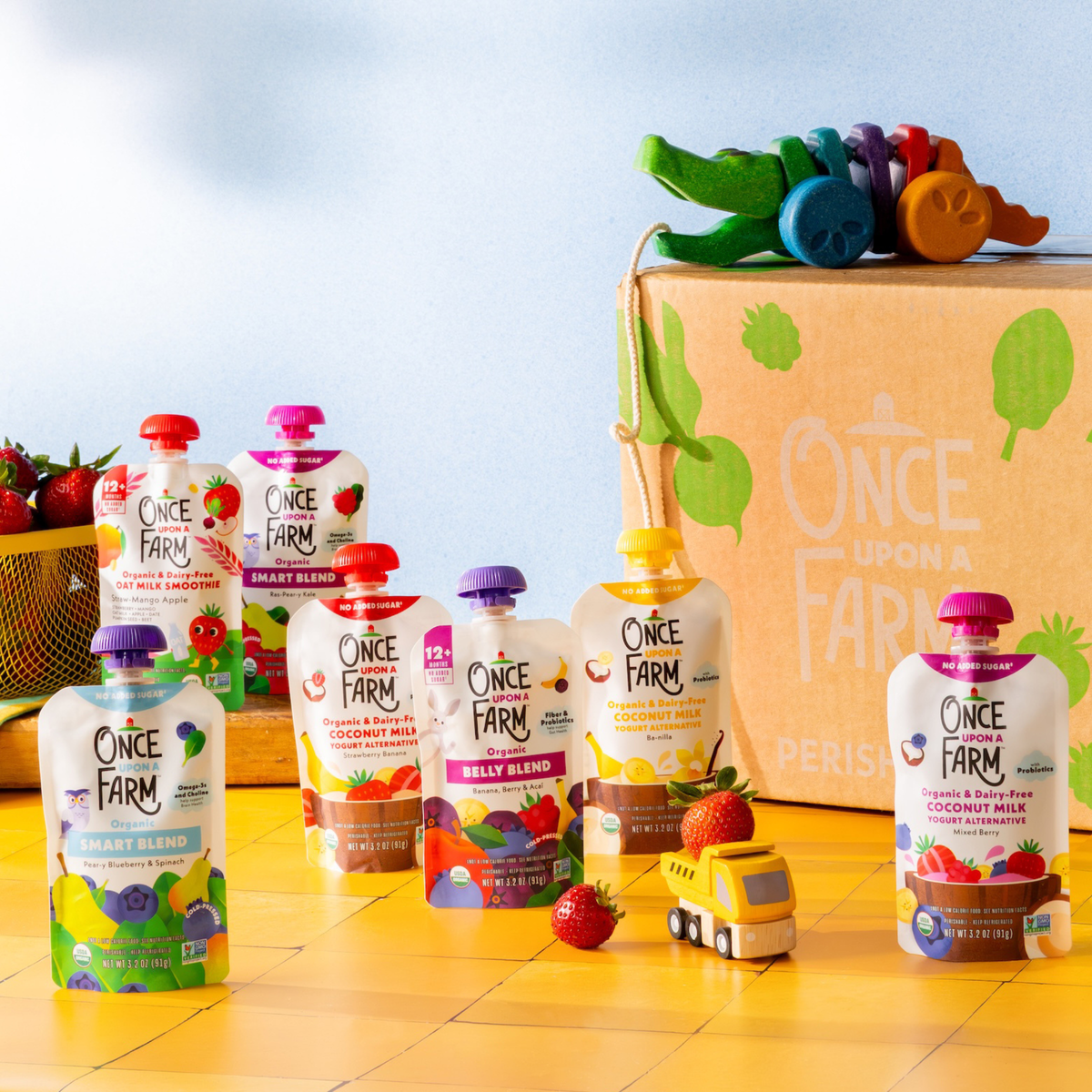 Once Upon a Farm toddler starter box with pouches and oat bars