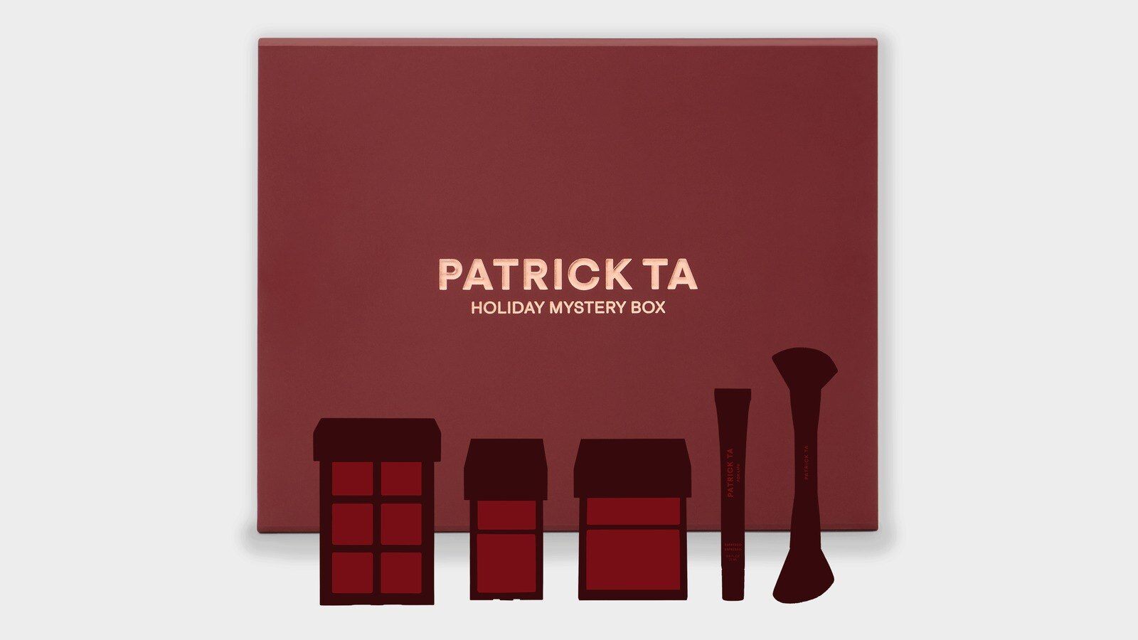 Patrick Ta Holiday Mystery Box with palettes, lip product and brush silhouettes