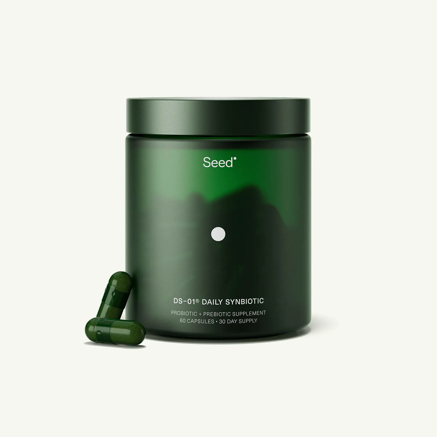 Seed DS-01 Daily Synbiotic glass jar with capsule