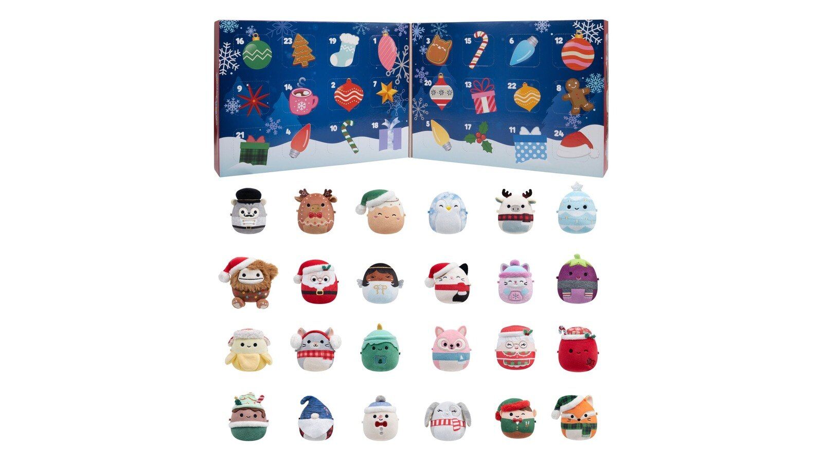 Squishmallows Micromallows advent calendar open with 24 holiday mini plush