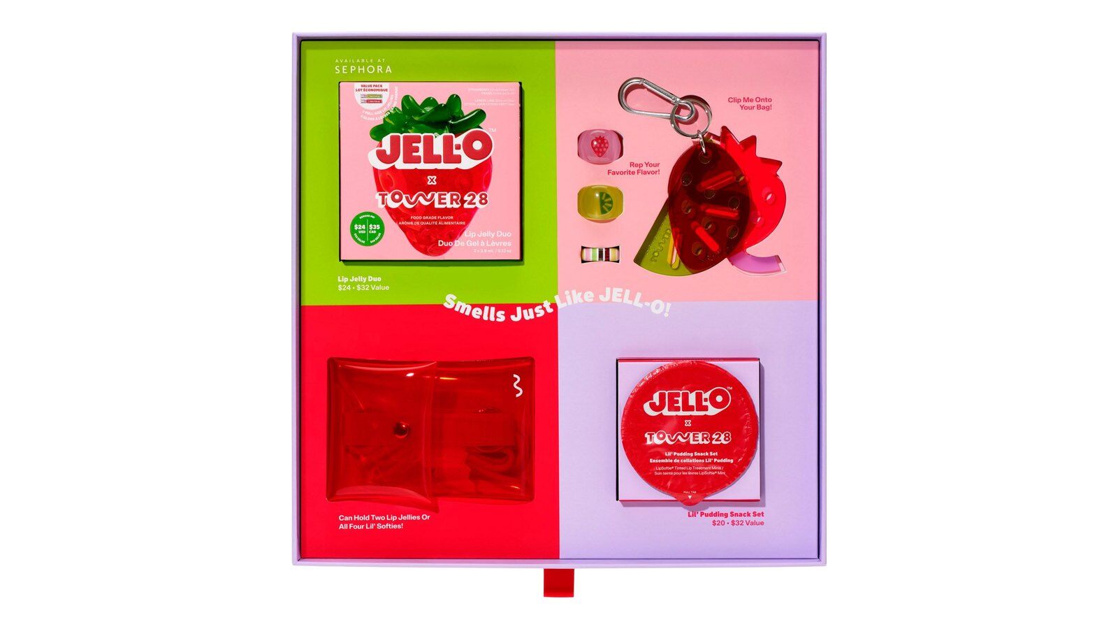 JELL-O x Tower 28 Collector's Set box with lip jellies, minis and charms