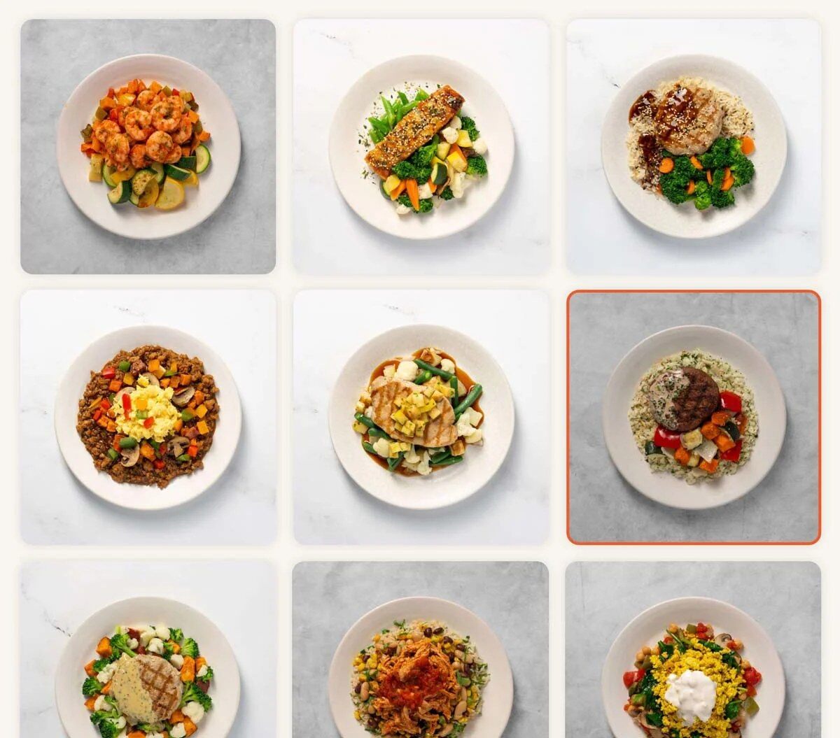 Grid of Trifecta meals from the weekly menu