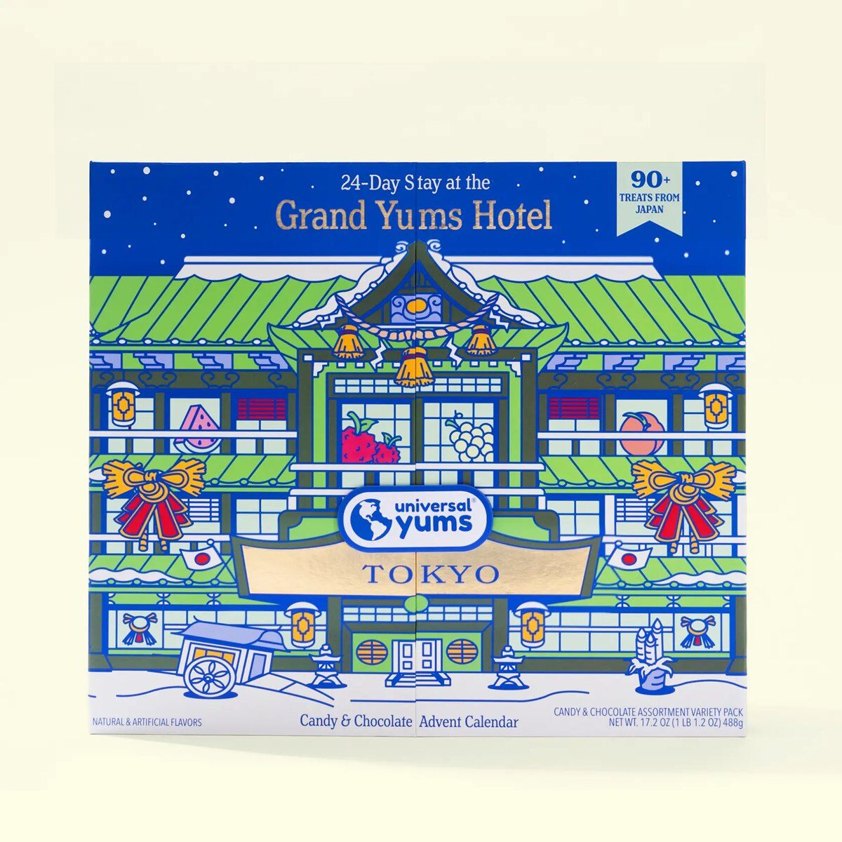 The Grand Yums Hotel Tokyo advent calendar box with a Japanese hotel illustration