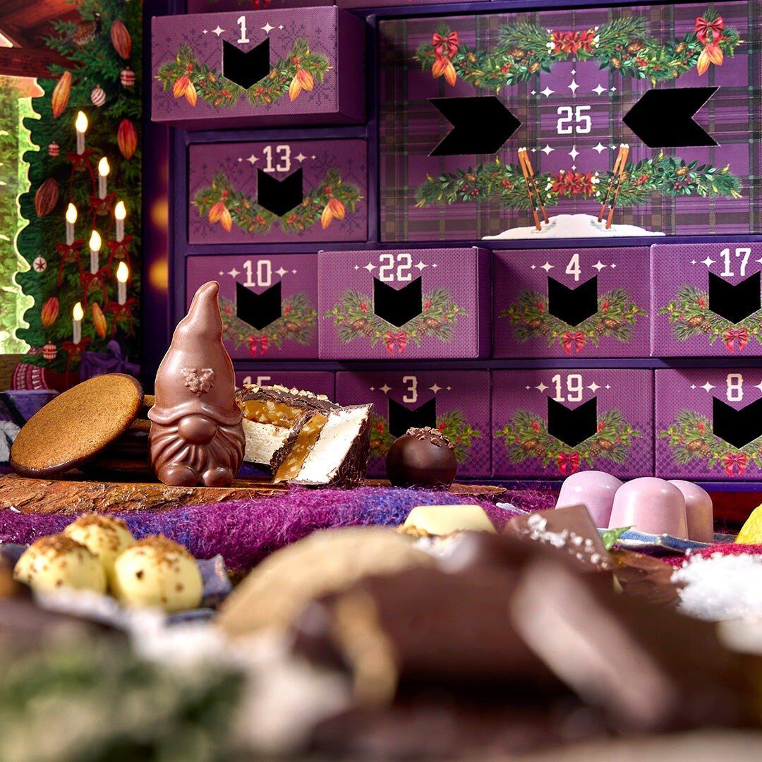 Numbered drawers of the Vosges Grand Cacao Lodge advent calendar with chocolates